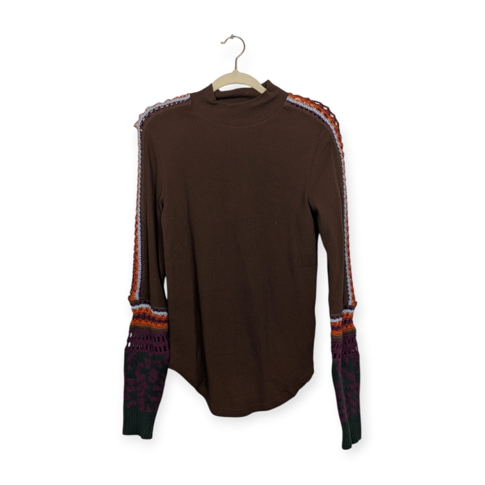NWT Free People Chocolate Combo Switch It Up Thermal Top Size L - Picture 1 of 9
